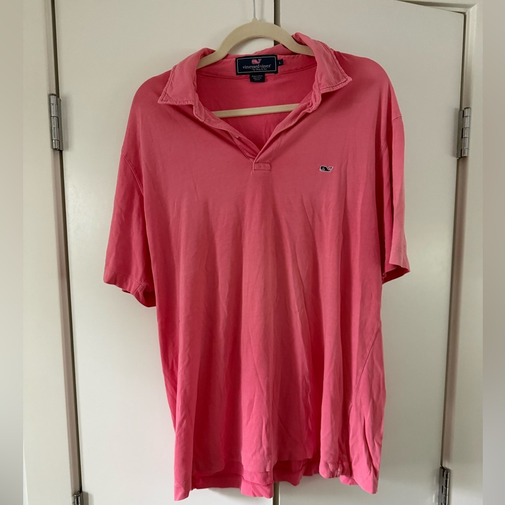 Vineyard Vines Men's Pink Classic Pique Polo - Size L - Whale Logo